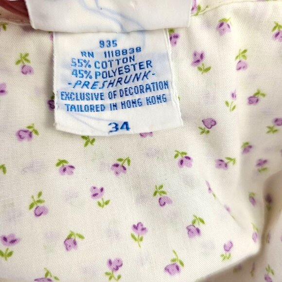 60s Damea Sleep Shirt White Purple Ditsy Floral Short Sleeve Button Up Womens 34 - Picture 10 of 10